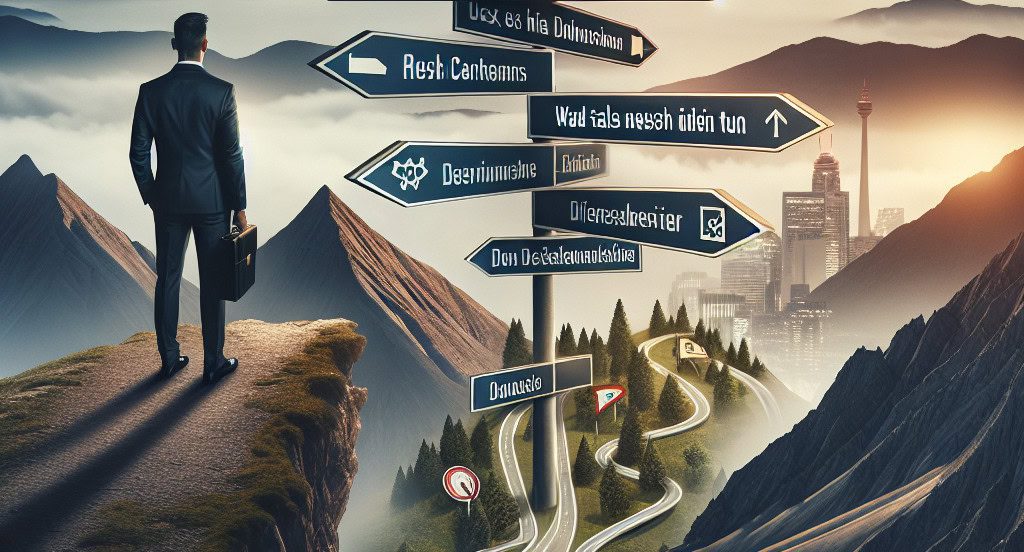 How to recognise that your career has come to an end and what to do next 1 Note: The image shows a man on a winding path leading into a rugged landscape with signposts pointing to IT and management topics.