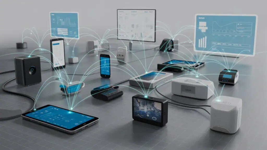 IoT-Software im Facility Management: Chancen und Herausforderungen 17 Vernetzte IoT-Geräte im Facility Management für effiziente Überwachung und Steuerung.